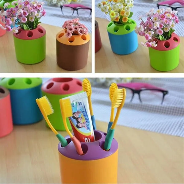 Porous Desk Organizer Toothbrush Holder Makeup Brush Pen Pot