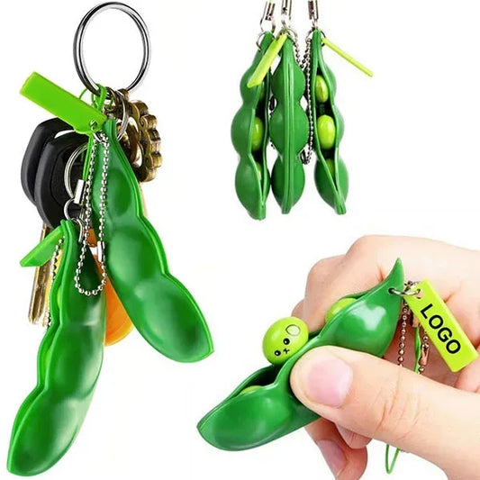 Stress Relieving Pea Pod Fidget Squeeze Toy Keychain