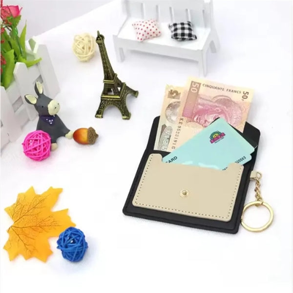 Purse Card Holder Wallet Money Bag In Leather With Keychain