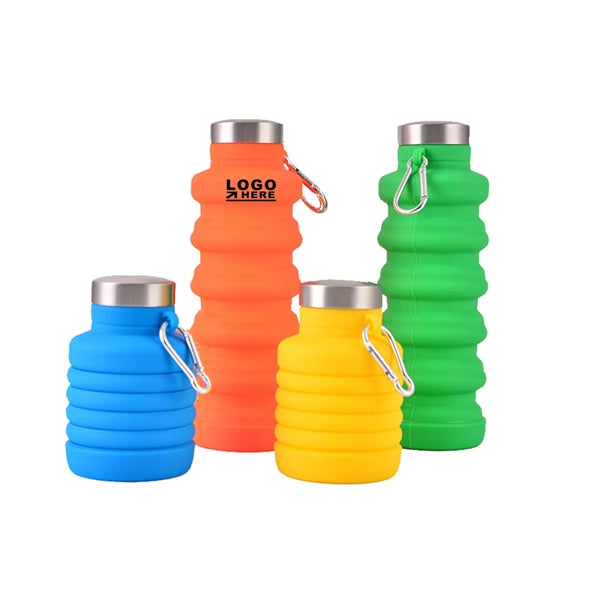 16 oz. Foldable Silicone Water Bottle with Carabiner