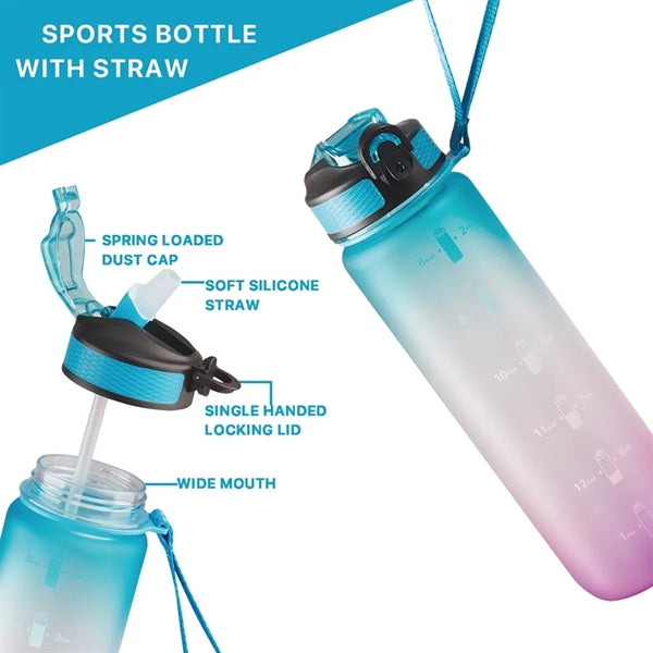 32 Oz Water Bottle With Time Marker And Carry Strap