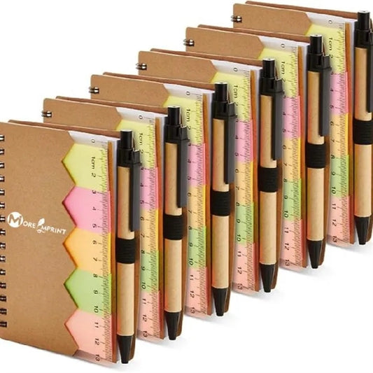 Kraft Paper Pocket Notebook with Pen, Sticky Tabs and Ruler