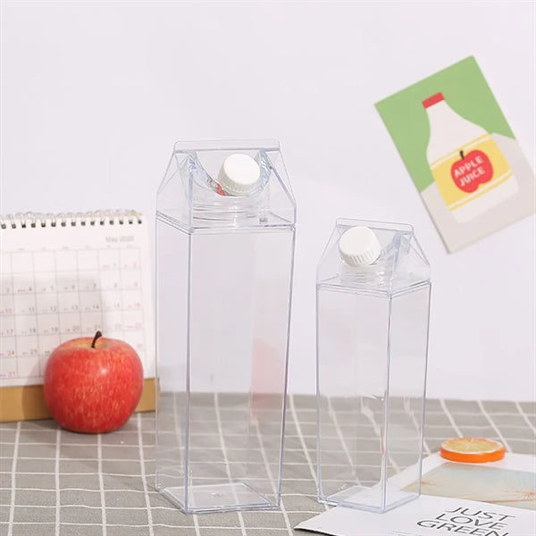 Milk Carton Water Bottle Transparent Plastic Portable Clear