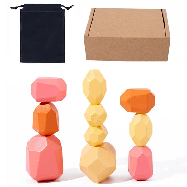 10pcs/set Wooden Balance Rocks Stacking Stones With Bag