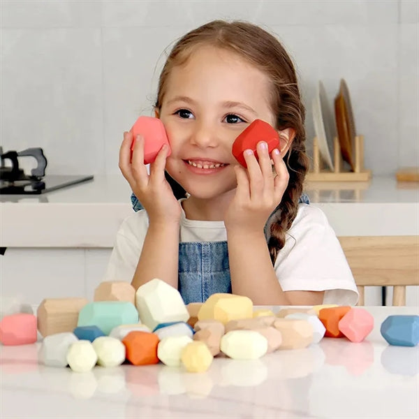 10pcs/set Wooden Balance Rocks Stacking Stones With Bag