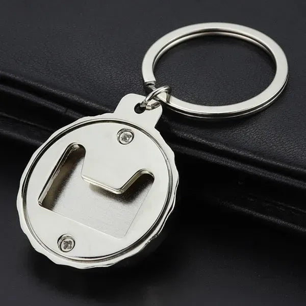 Metal Round Beer Bottle Cap Opener with Keychain