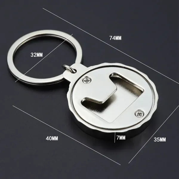 Metal Round Beer Bottle Cap Opener with Keychain