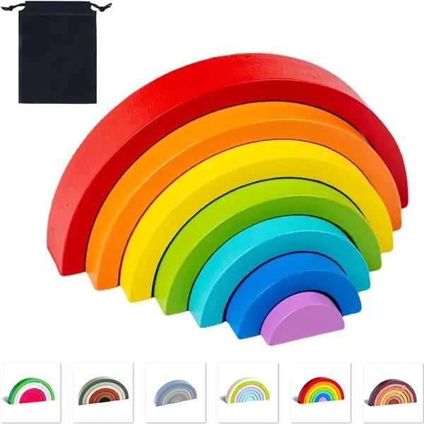Wooden Rainbow Stacker Nesting Sort Building Blocks Toys