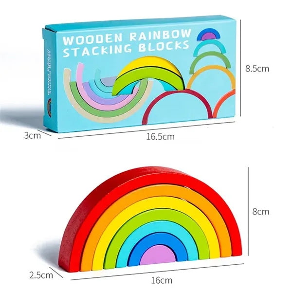 Wooden Rainbow Stacker Nesting Sort Building Blocks Toys