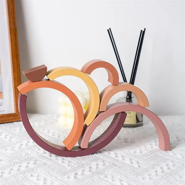 Wooden Rainbow Stacker Nesting Sort Building Blocks Toys