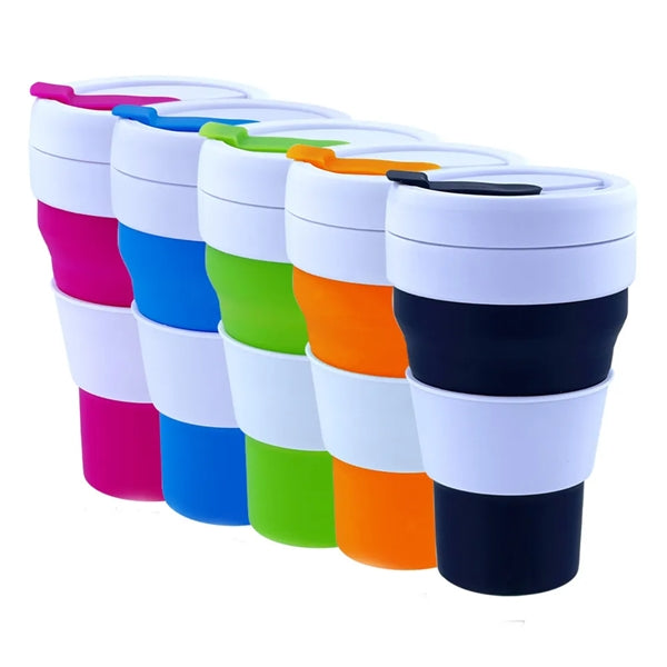 Silicone Collapsible Travel Folding Drinking Cup w/Lid