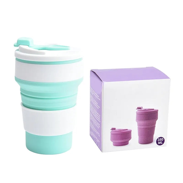 Silicone Collapsible Travel Folding Drinking Cup w/Lid