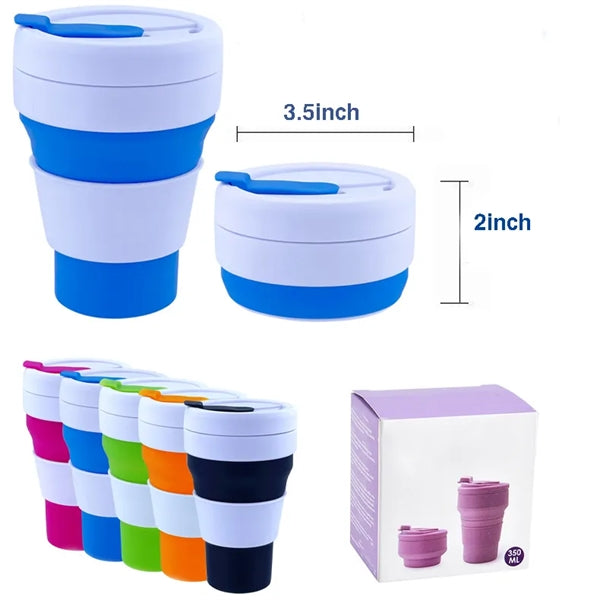 Silicone Collapsible Travel Folding Drinking Cup w/Lid