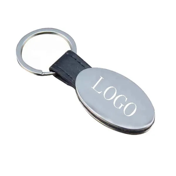 Oval Leather & Metal Keychains