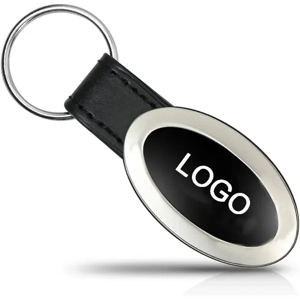 Oval Leather & Metal Keychains