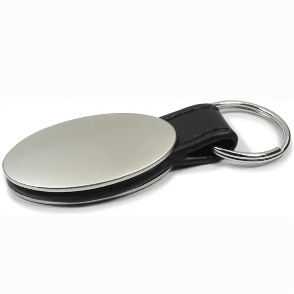 Oval Leather & Metal Keychains