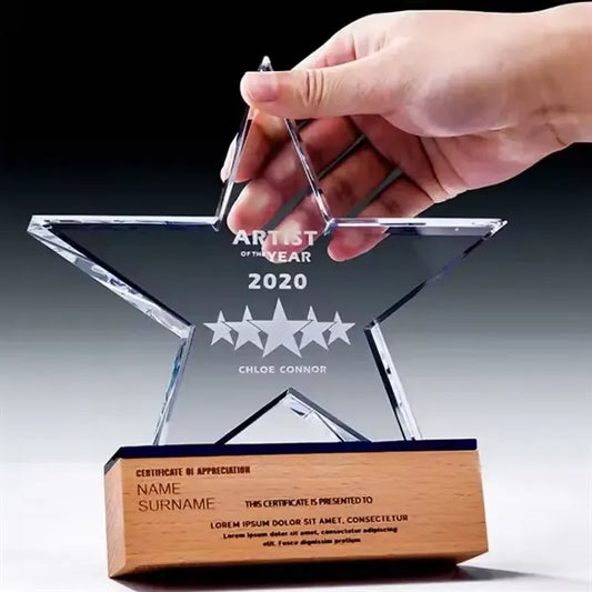 Crystal Star Award with Wood Base