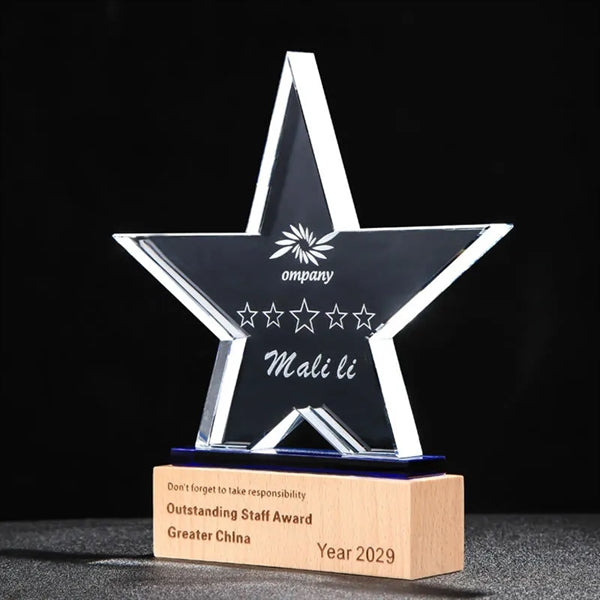 Crystal Star Award with Wood Base