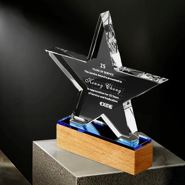 Crystal Star Award with Wood Base