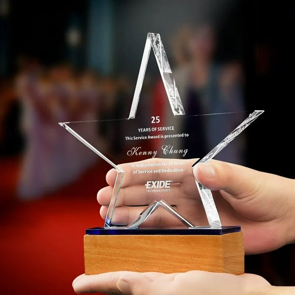 Crystal Star Award with Wood Base