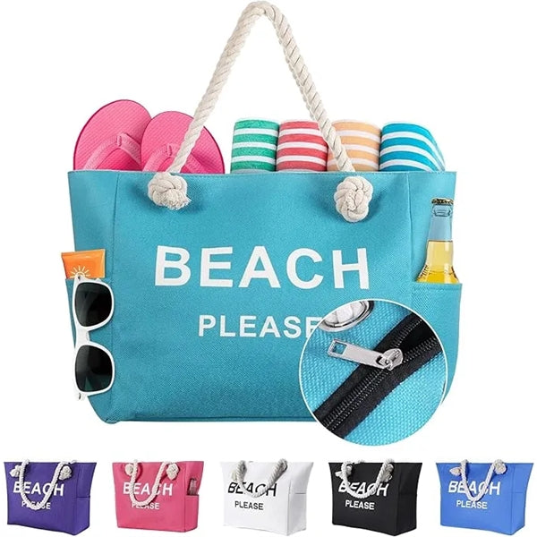 Large Canvas Beach Tote Bag with Zipper
