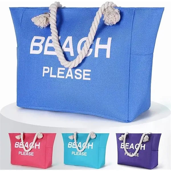 Large Canvas Beach Tote Bag with Zipper