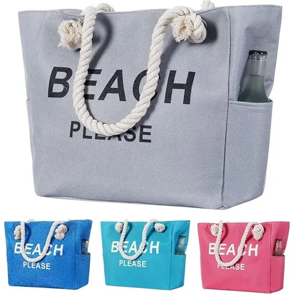 Large Canvas Beach Tote Bag with Zipper