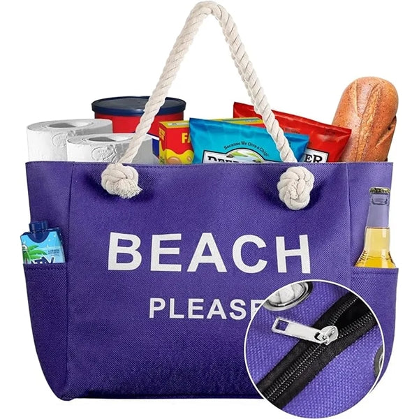 Large Canvas Beach Tote Bag with Zipper