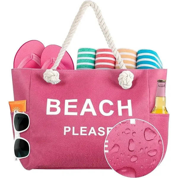 Large Canvas Beach Tote Bag with Zipper