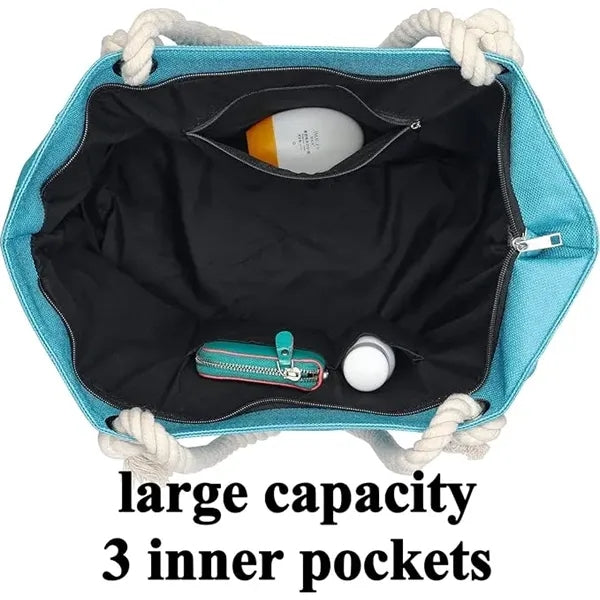 Large Canvas Beach Tote Bag with Zipper