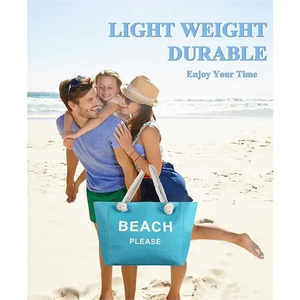 Large Canvas Beach Tote Bag with Zipper