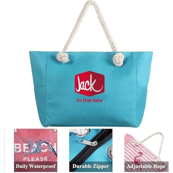 Large Canvas Beach Tote Bag with Zipper