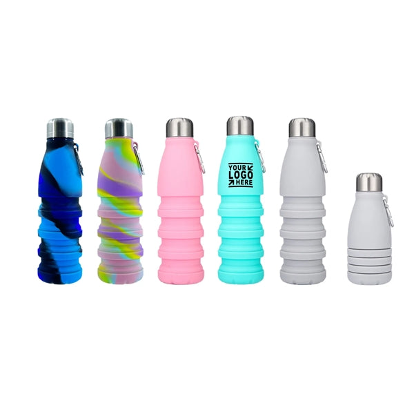 18 oz. Foldable Silicone Water Bottle with Carabiner