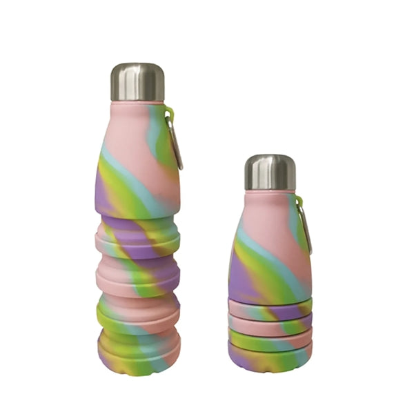 18 oz. Foldable Silicone Water Bottle with Carabiner