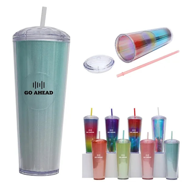25 Oz Double Wall Plastic Straw Cup