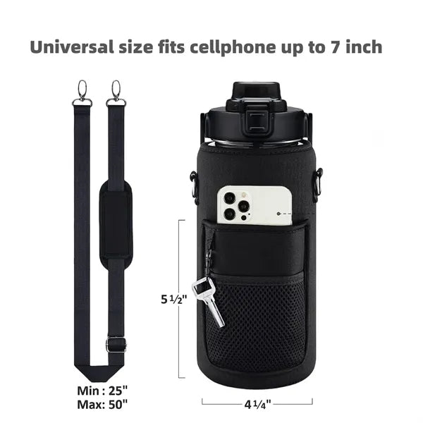 64oz With Strap Leakproof Half Gallon Water Bottle Sleeve