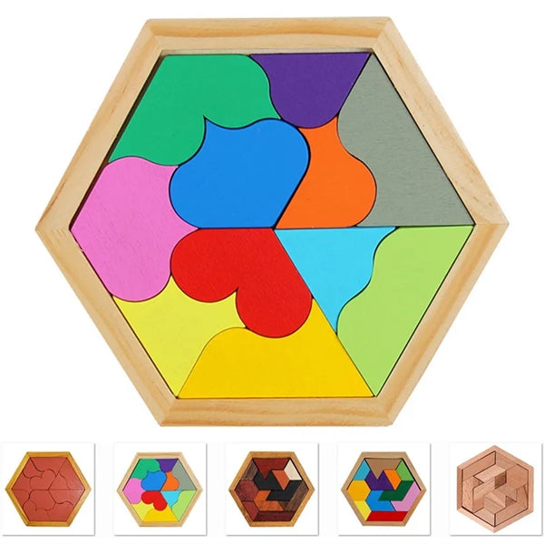 Wooden Jigsaw Toy Shape Pattern Blocks Geometric Puzzle Game
