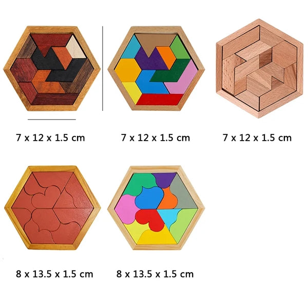 Wooden Jigsaw Toy Shape Pattern Blocks Geometric Puzzle Game