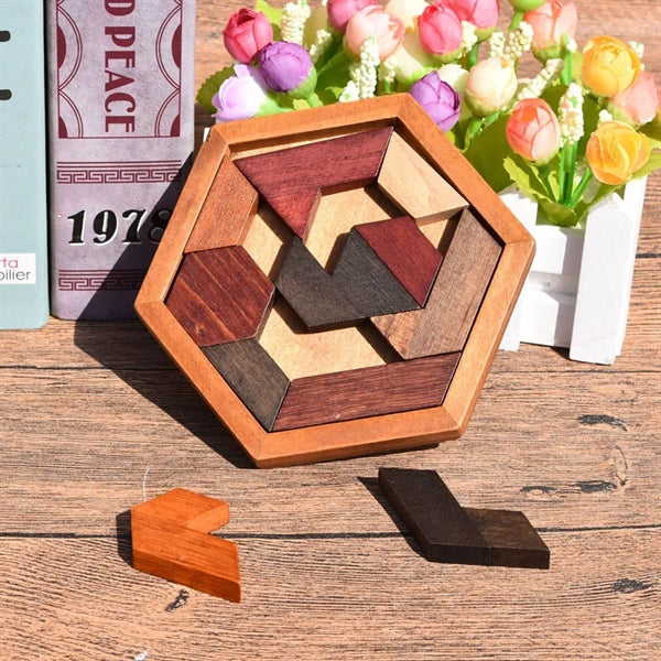 Wooden Jigsaw Toy Shape Pattern Blocks Geometric Puzzle Game