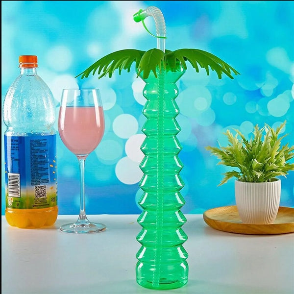 170Z Tropical Summer Coconut Tree Bottle W/ Straw