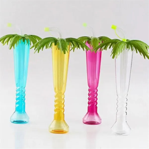 170Z Tropical Summer Coconut Tree Bottle W/ Straw