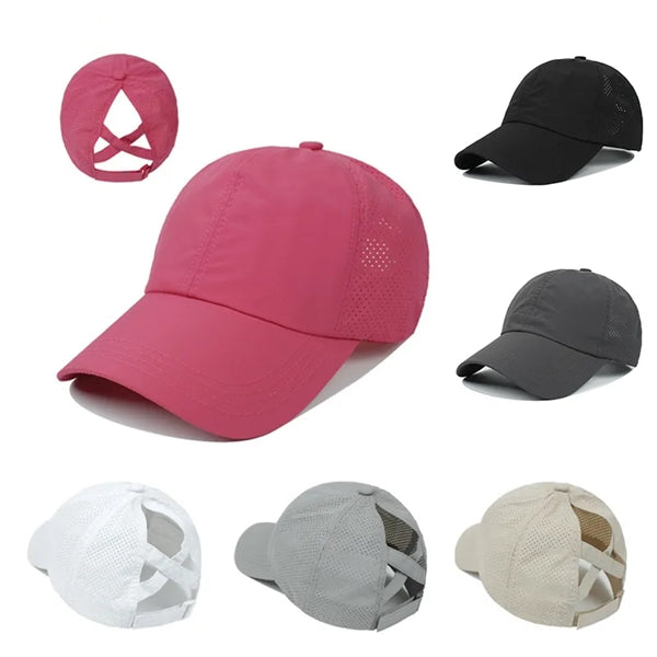 Sports Unisex Nylon Fabric Ponytail Mesh Back Baseball Cap