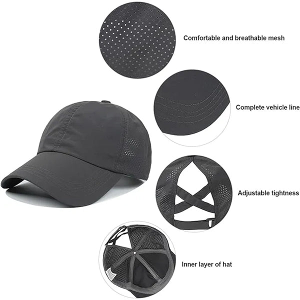 Sports Unisex Nylon Fabric Ponytail Mesh Back Baseball Cap