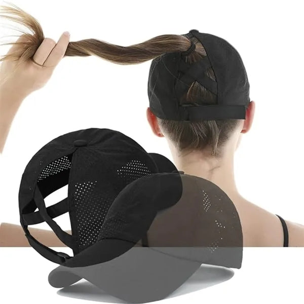 Sports Unisex Nylon Fabric Ponytail Mesh Back Baseball Cap