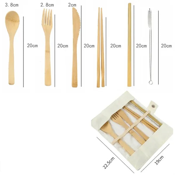 Portable Eco-Friendly Bamboo Camping Cutlery Set With Pouch
