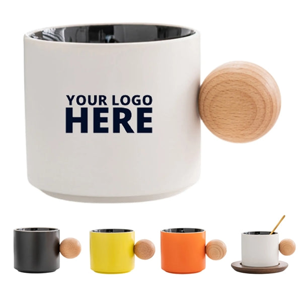 Wooden Handle Ceramic Coffee Mug