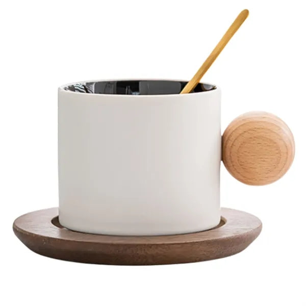 Wooden Handle Ceramic Coffee Mug