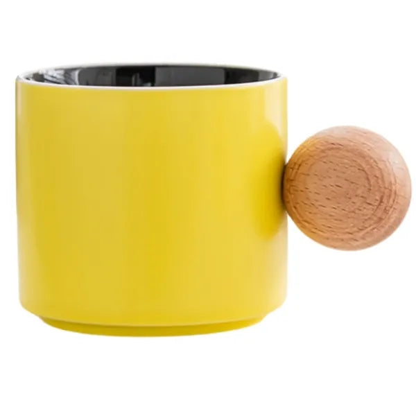 Wooden Handle Ceramic Coffee Mug
