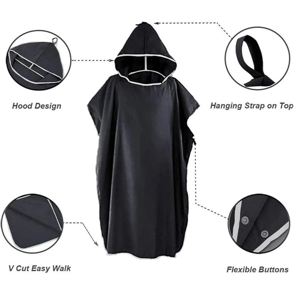 Microfiber Quick Dry Poucho Pool Swim Beach Towel with Hood