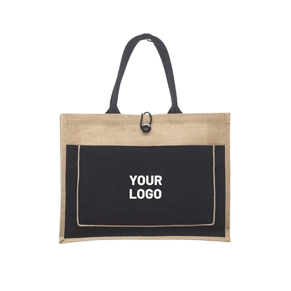 Two Tone Cotton Pocket Jute Tote Bag